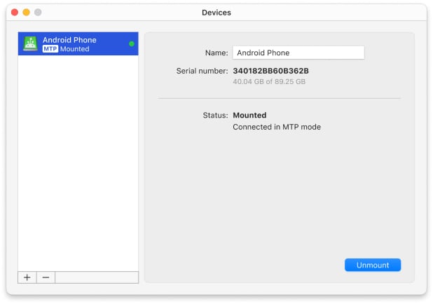 MacDroid peut monter plusieurs appareils, ce qui vous permet de gérer les données de tous les appareils Android connectés depuis le Finder.