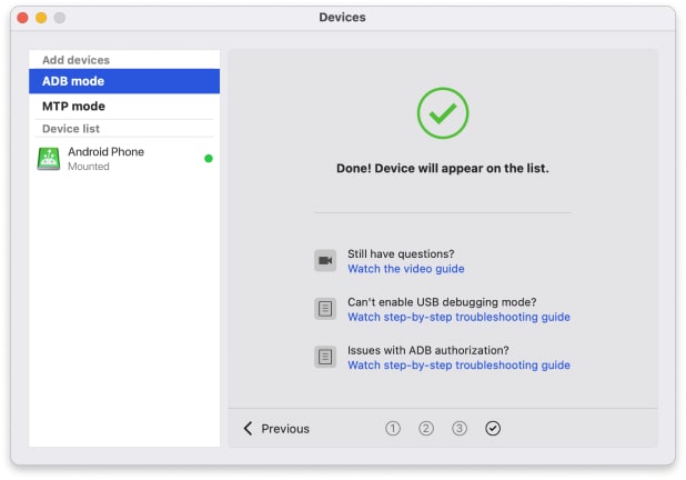 Now you are ready to transfer media files from Android to Mac in ADB mode.