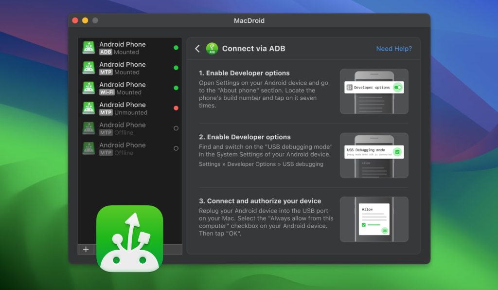 MacDroid is the most convenient application for communication between Android devices and Mac devices